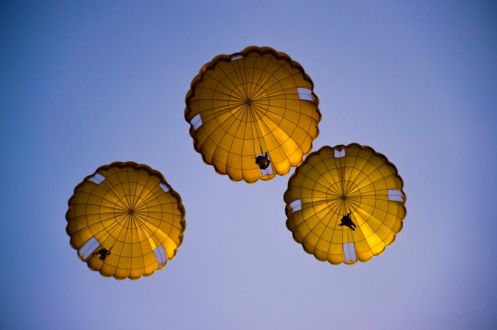 U.S. American and French Armed Forces parachute together on D-Day 74th Anniversary