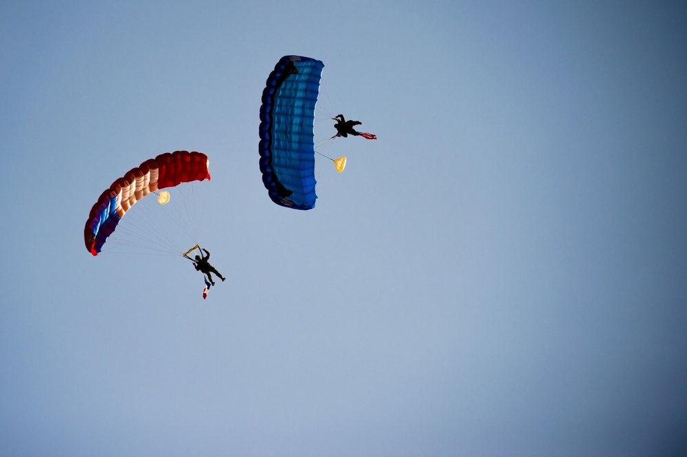 U.S. American and French Armed Forces parachute together on D-Day 74th Anniversary