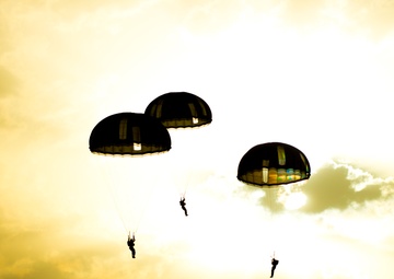 U.S. American and French Armed Forces parachute together on D-Day 74th Anniversary