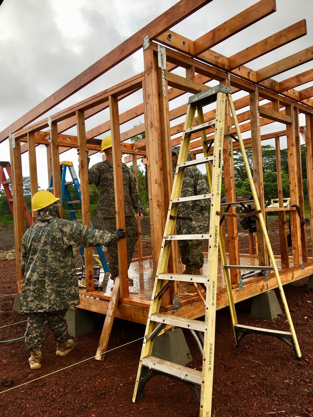 230th Vertical Engineer Company begins constructing micro-shelters in Pahoa
