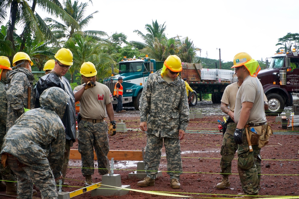 230th Vertical Engineer Company begins constructing micro-shelters in Pahoa