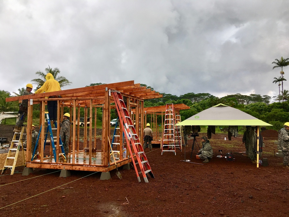 230th Vertical Engineer Company begins constructing micro-shelters in Pahoa