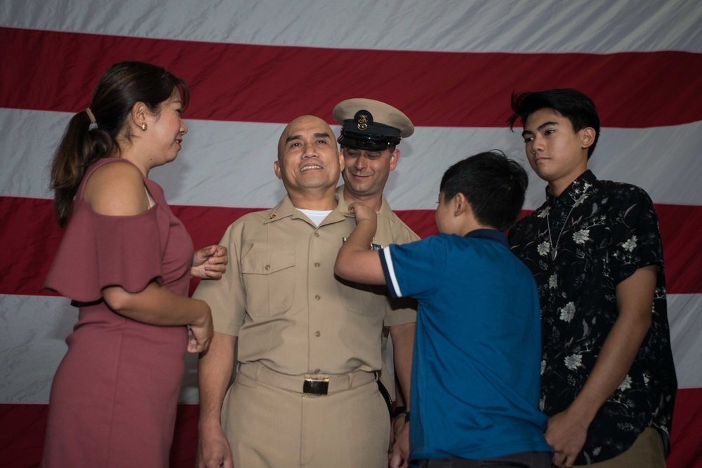 Senior Chief Petty Officers are pinned aboard USS John C. Stennis