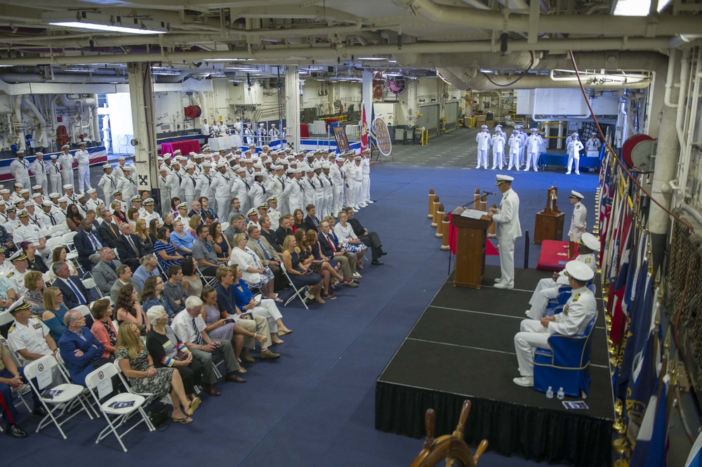 USS America comanding officer delivers speech during ceremony