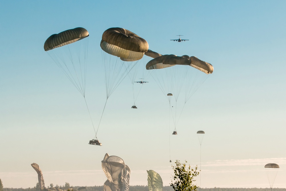 82nd Airborne Division Paratroopers Jump Into Latvia