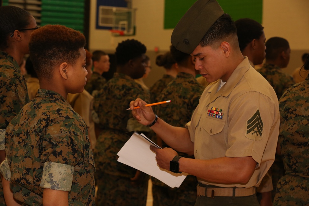 CBIRF Marines and Sailors volunteer for St. Charles High School JROTC uniform inspection