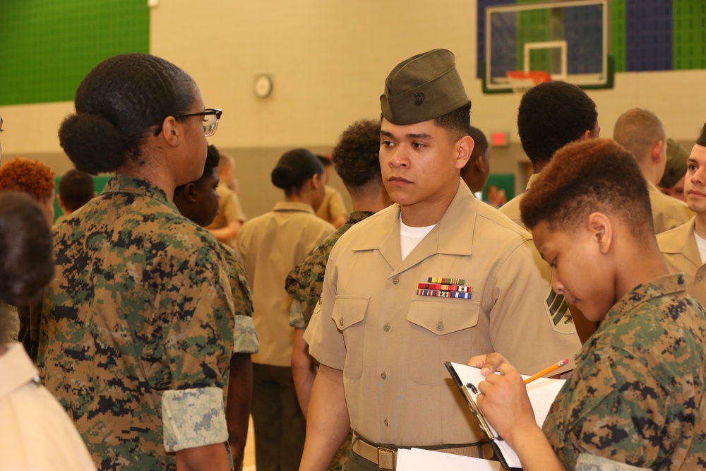 CBIRF Marines and Sailors volunteer for St. Charles High School JROTC uniform inspection