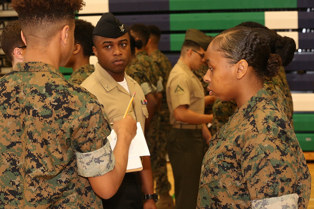 CBIRF Marines and Sailors volunteer for St. Charles High School JROTC uniform inspection