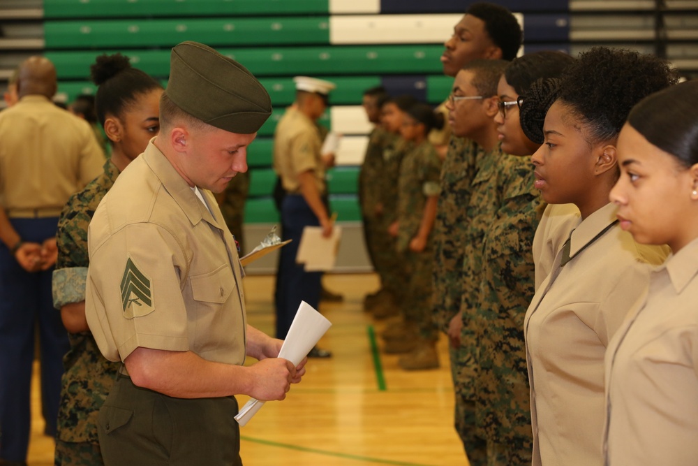 CBIRF Marines and Sailors volunteer for St. Charles High School JROTC uniform inspection