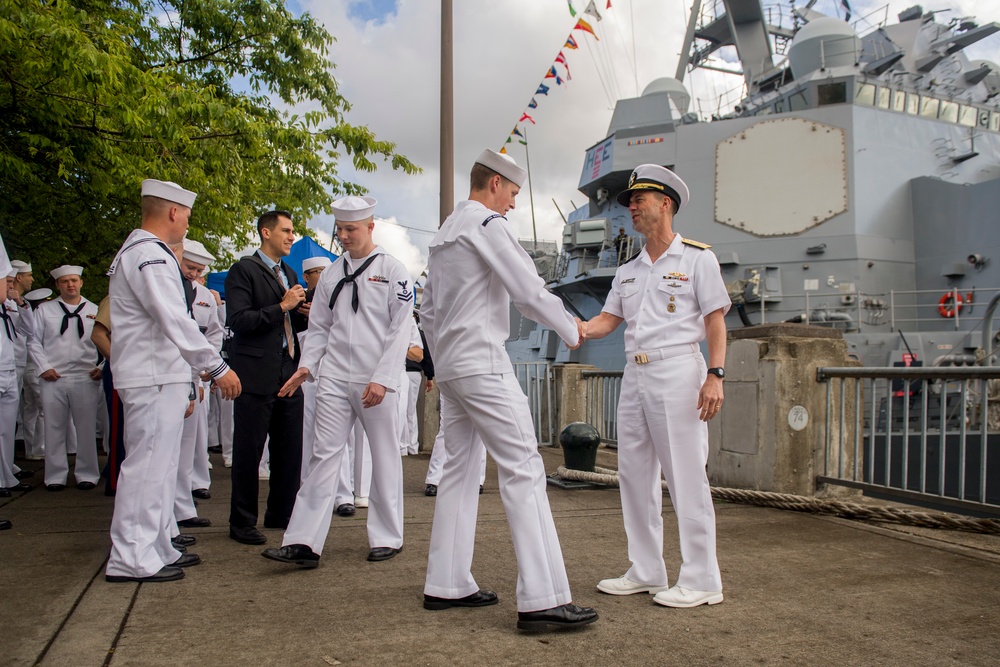 CNO Talks With Sailors During Rose Festival