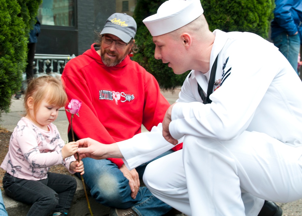 US Navy Sailors Join The Rose Festival Parade