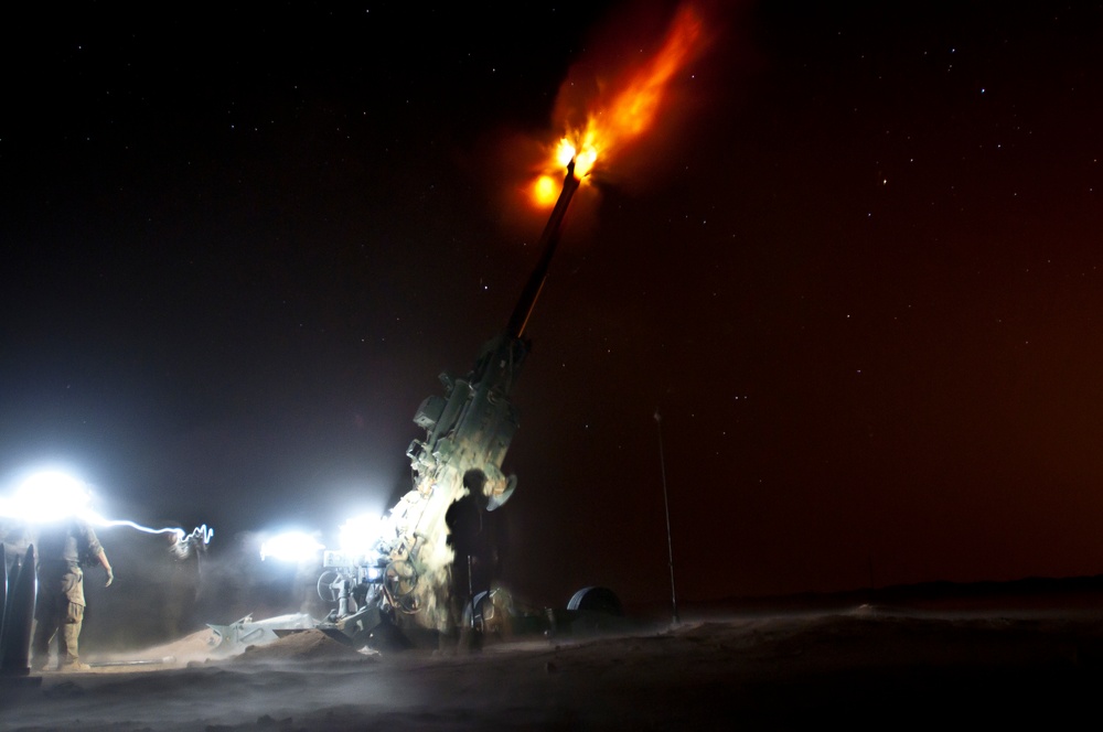 Coalition fire Artillery at ISIS during Operation Roundup