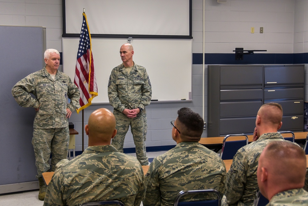 Lieutenant Gen. Rice and Command Chief Anderson visit Battle Creek Air National Guard.