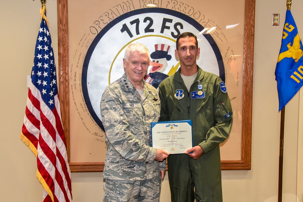 Lieutenant Gen. Rice and Command Chief Anderson visit Battle Creek Air National Guard.