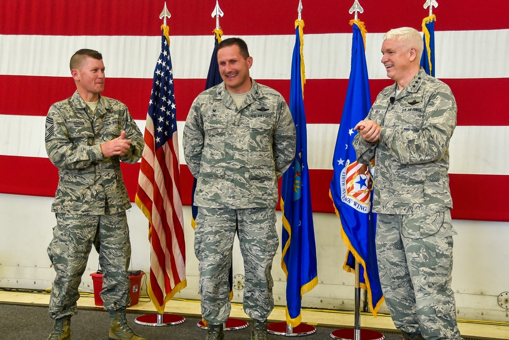 Lieutenant Gen. Rice and Command Chief Anderson visit Battle Creek Air National Guard.