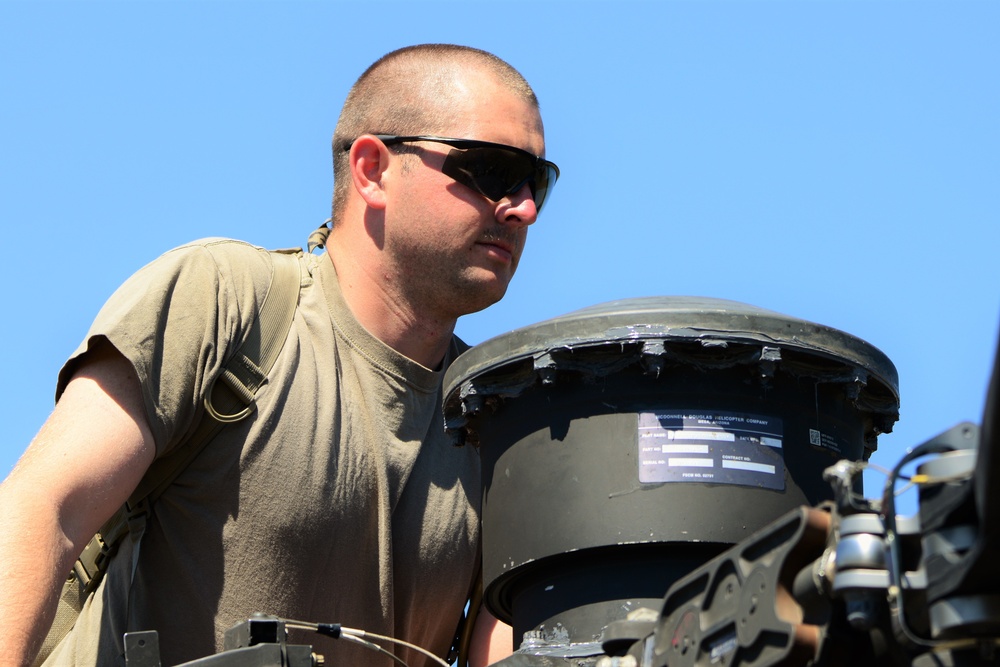 AH-64 Apache helicopter maintenance during Saber Strike 18