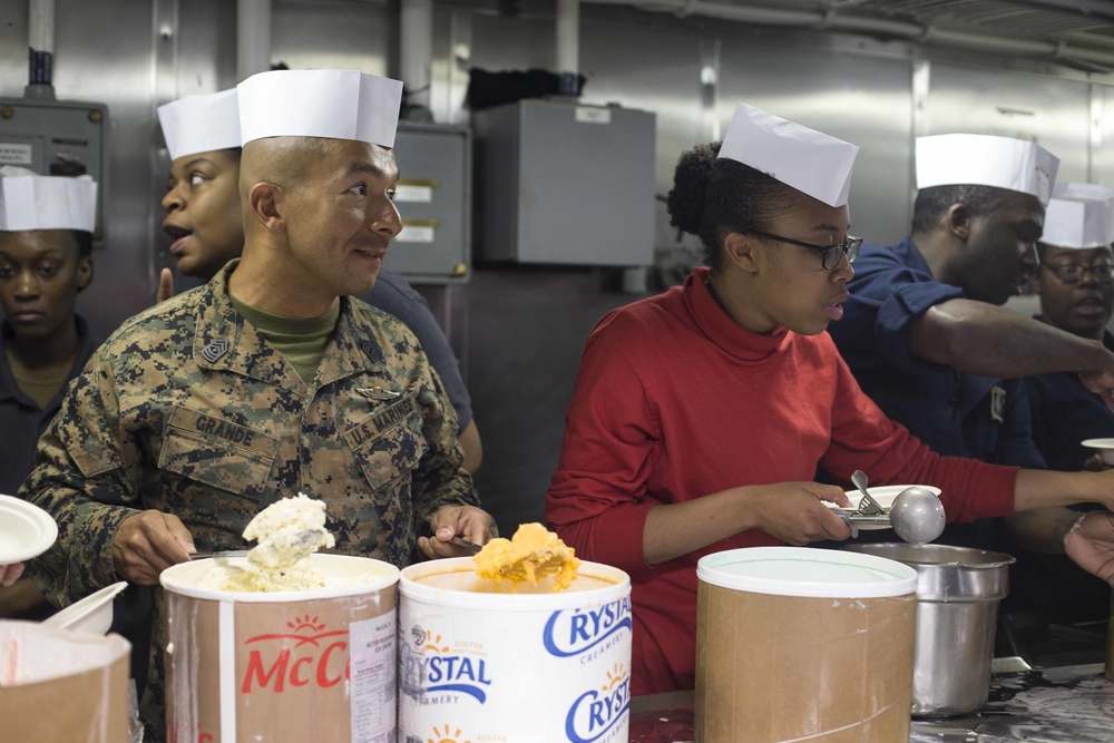 Marines and Sailors participate in karaoke and eat ice cream