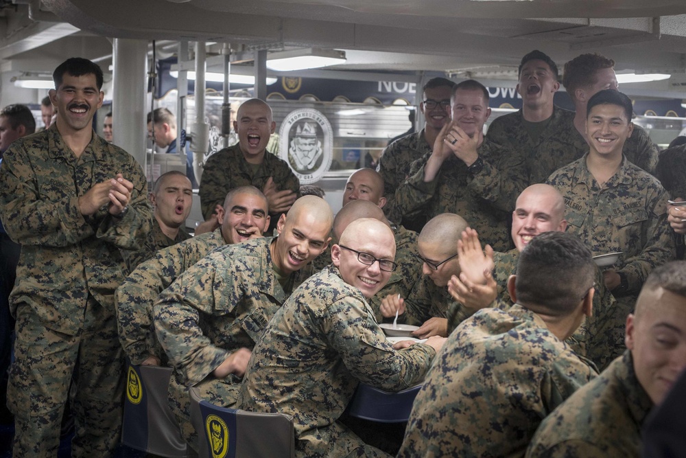 Marines and Sailors participate in karaoke and eat ice cream