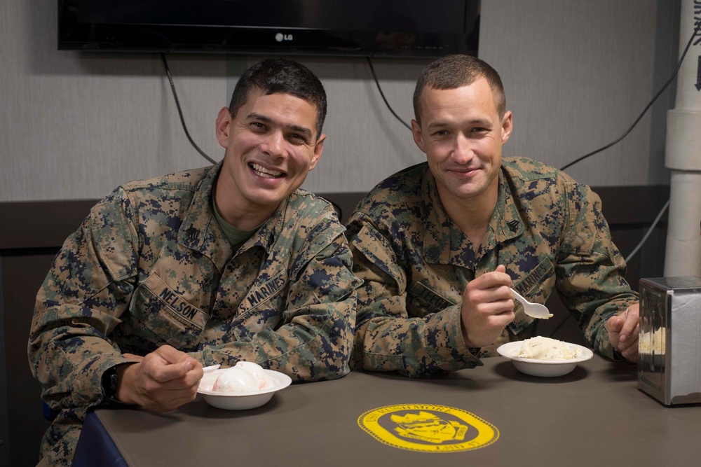 Marines and Sailors participate in karaoke and eat ice cream