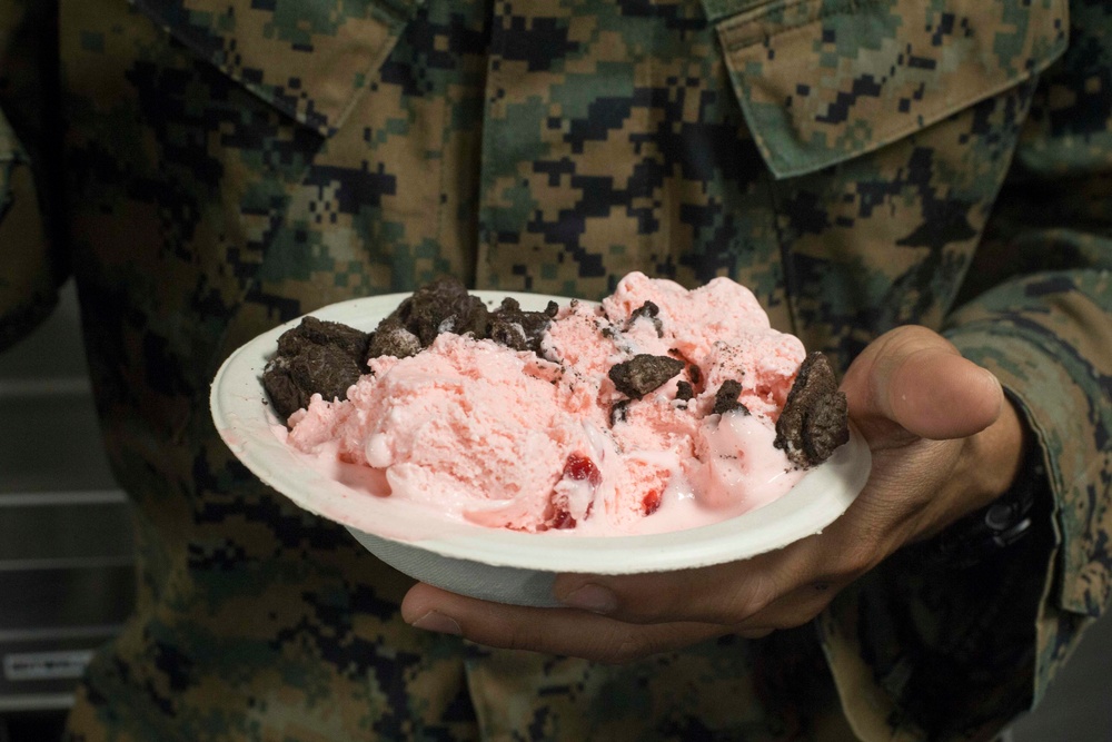 Marines and Sailors participate in karaoke and eat ice cream