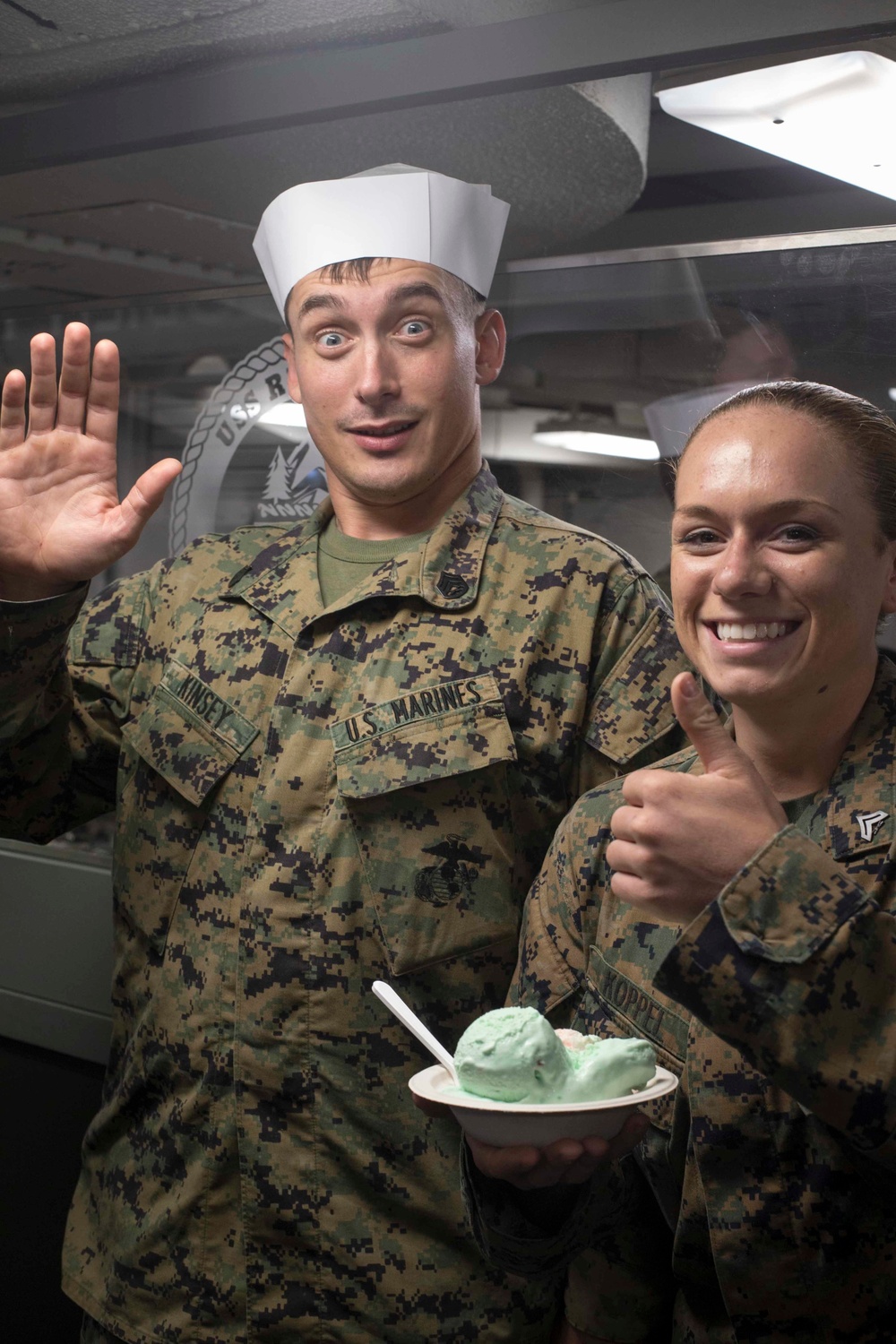 Marines and Sailors participate in karaoke and eat ice cream