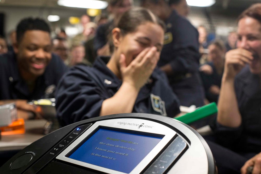 Marines and Sailors participate in karaoke and eat ice cream