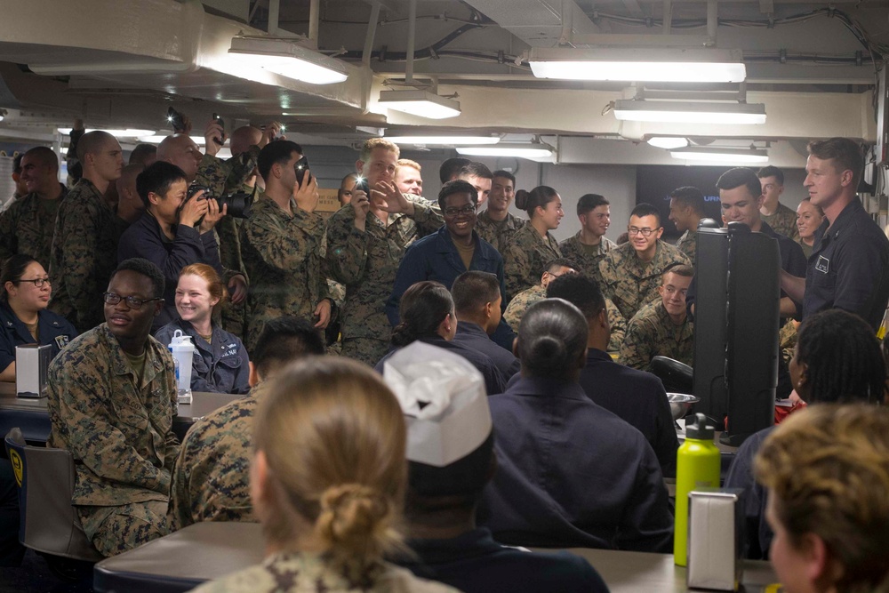 Marines and Sailors participate in karaoke and eat ice cream