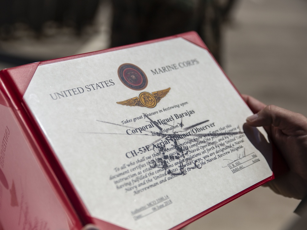 SPMAGTF-SC Marine earns aircrew wings