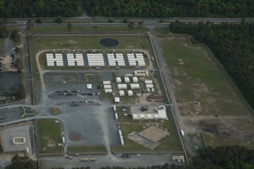 Aerial photography of training exercise at Joint Base Cape Cod