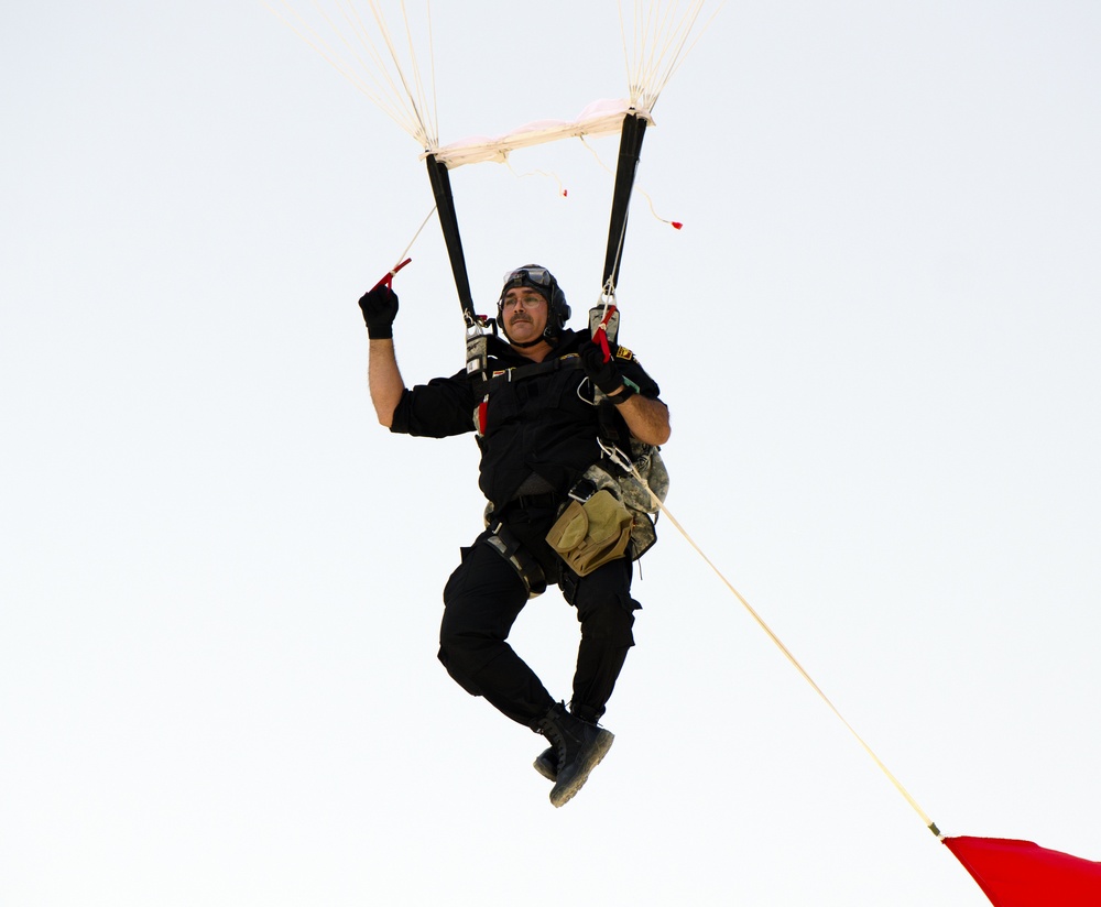 CTS paratrooper prepares to land at graduation