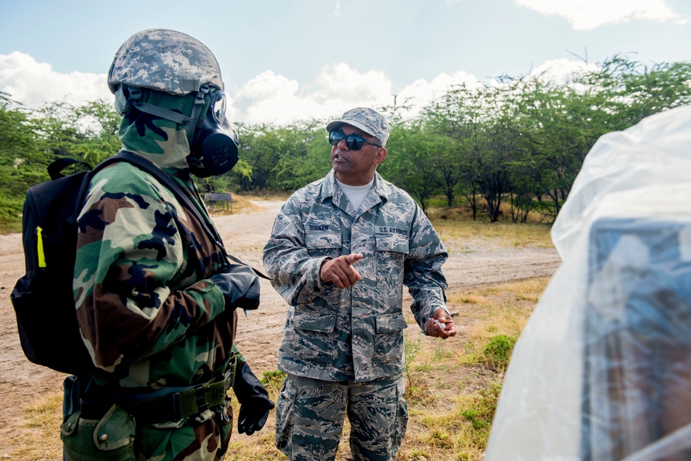147th emergency management members train active duty counterparts in CBRNE exercises at Hickam AFB