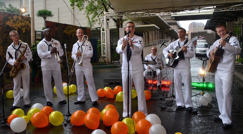 7th Fleet Band performs at TV station in Manila