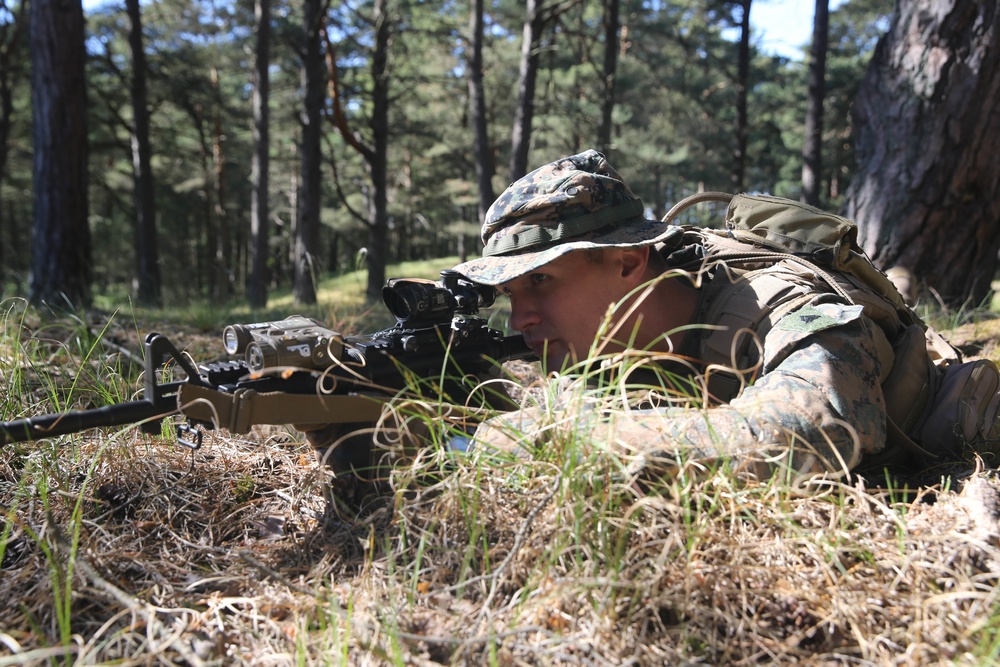 U.S. Marines conduct patrol base operations as a part of Baltops 2018