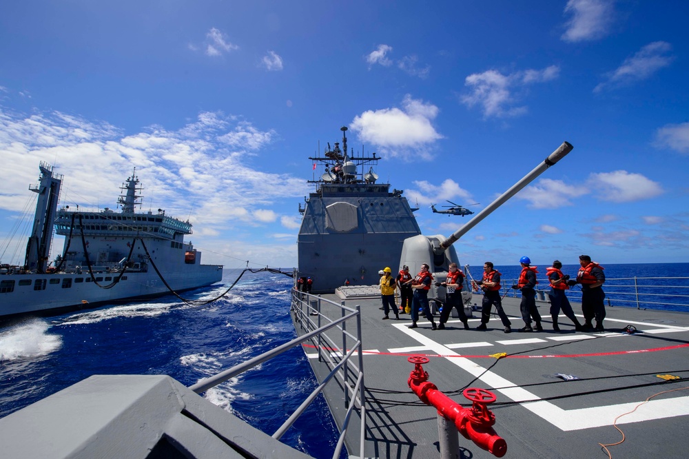 USS Antietam (CG 54) conducts and underway replenishment (UNREP) training exercise with Indian oiler INS Shak ti (A 57)