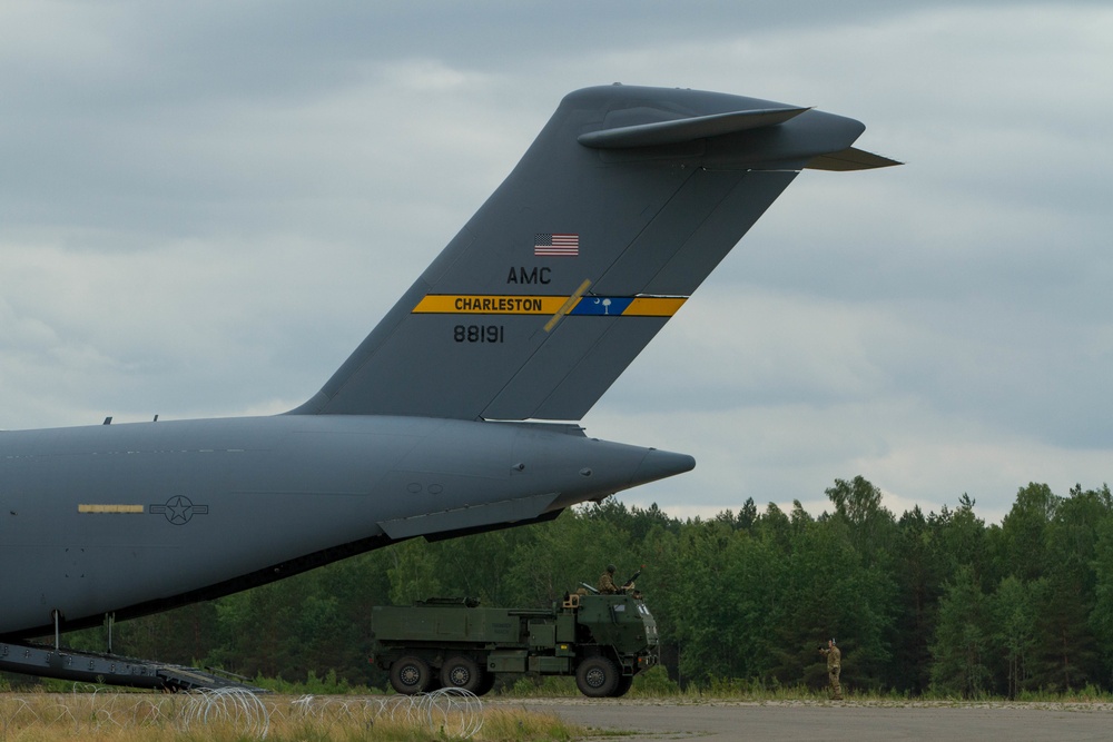 HIMARS transport to Rukla Air Field - Saber Strike 18