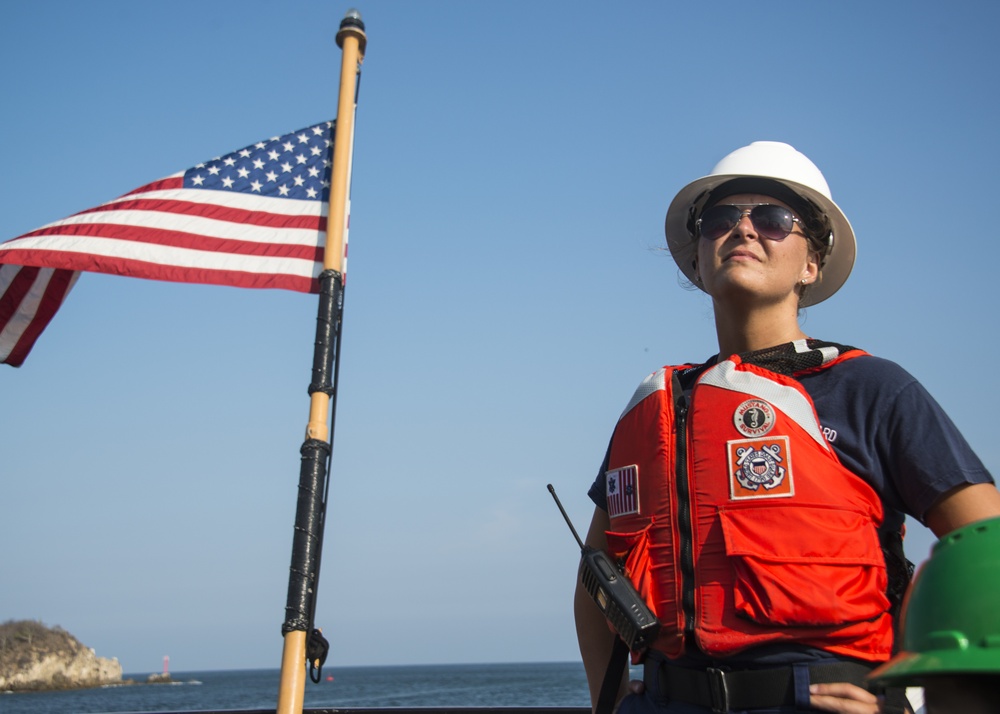 Coast Guard Cutter Active crewmembers conduct routine operations during an Eastern Pacific counter-narcotics patrol