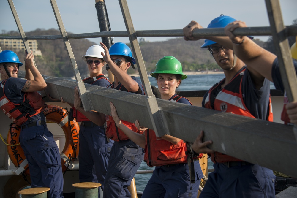 Coast Guard Cutter Active crewmembers conduct routine operations during an Eastern Pacific counter-narcotics patrol