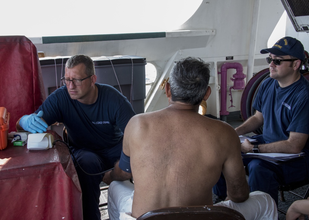 Coast Guard Cutter Active crewmembers conduct routine operations during an Eastern Pacific counter-narcotics patrol