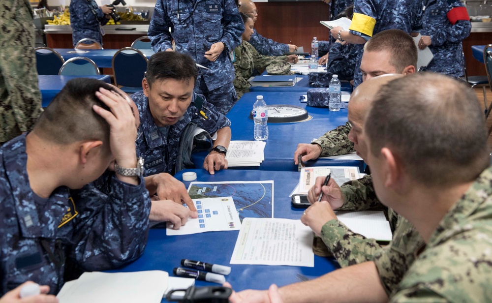 USNS Mercy and JMSDF Sailors participate in table top exercise