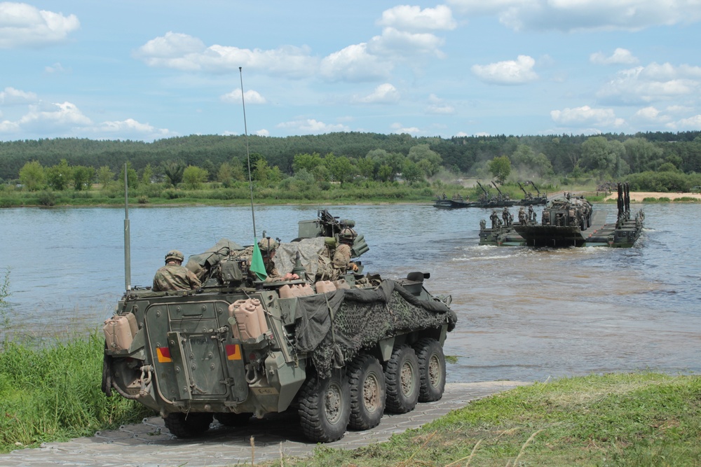 Strykers poised and ready to move across Neman River