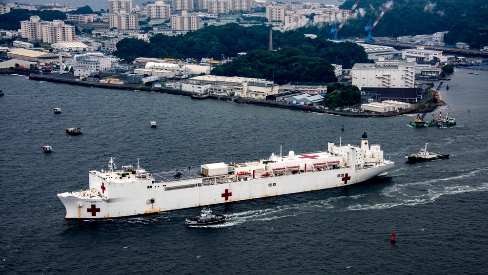USNS Mercy Departs Yokosuka