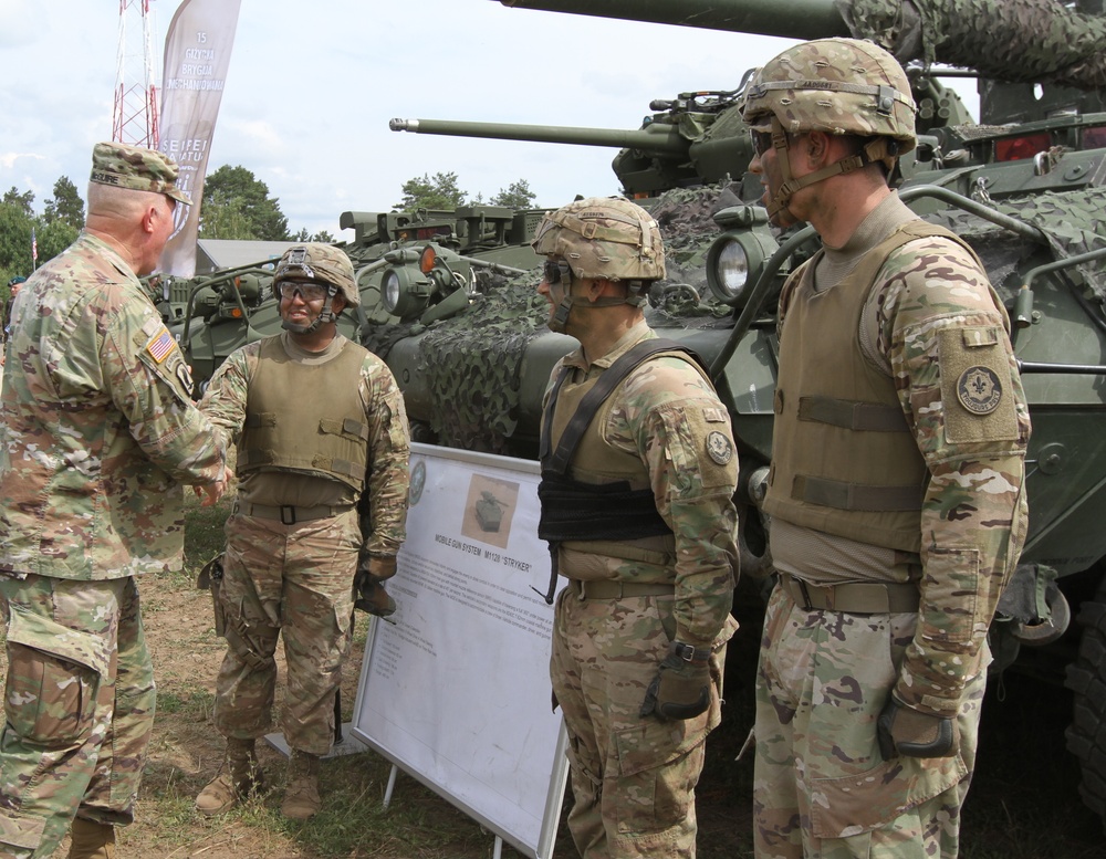Maj. Gen. McGuire greets soldiers during Saber Strike 18