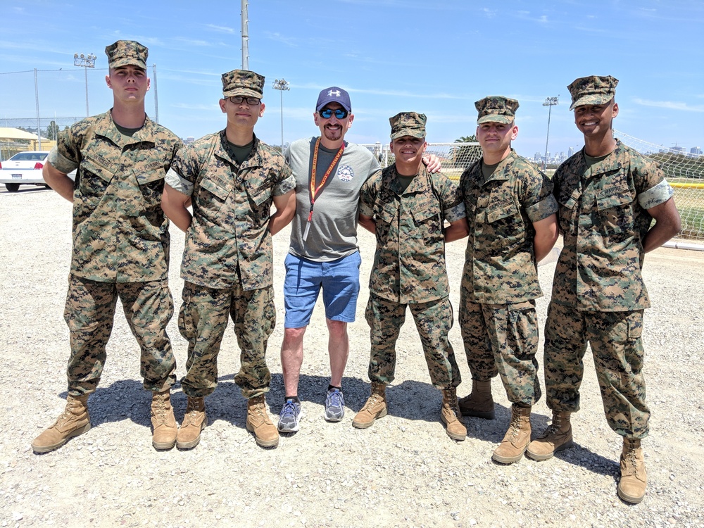 San Antonio Radio DJ poses with new Marines at MCRD San Diego