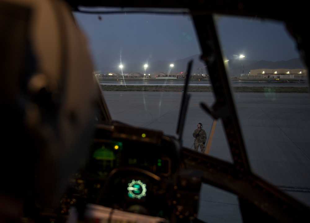 The 379th Expeditionary Aeromedical Evacuation Squadron takes a lift on a C-130 Super Hercules