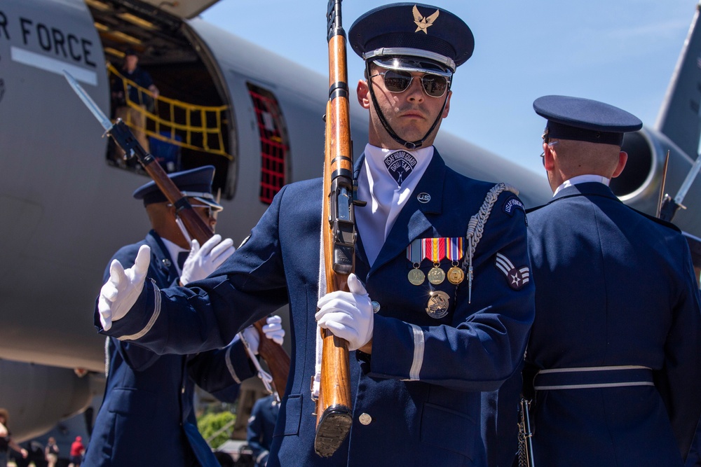 U.S. Air Force Honor Guard Drill Team performs at Udvar-Hazy Center