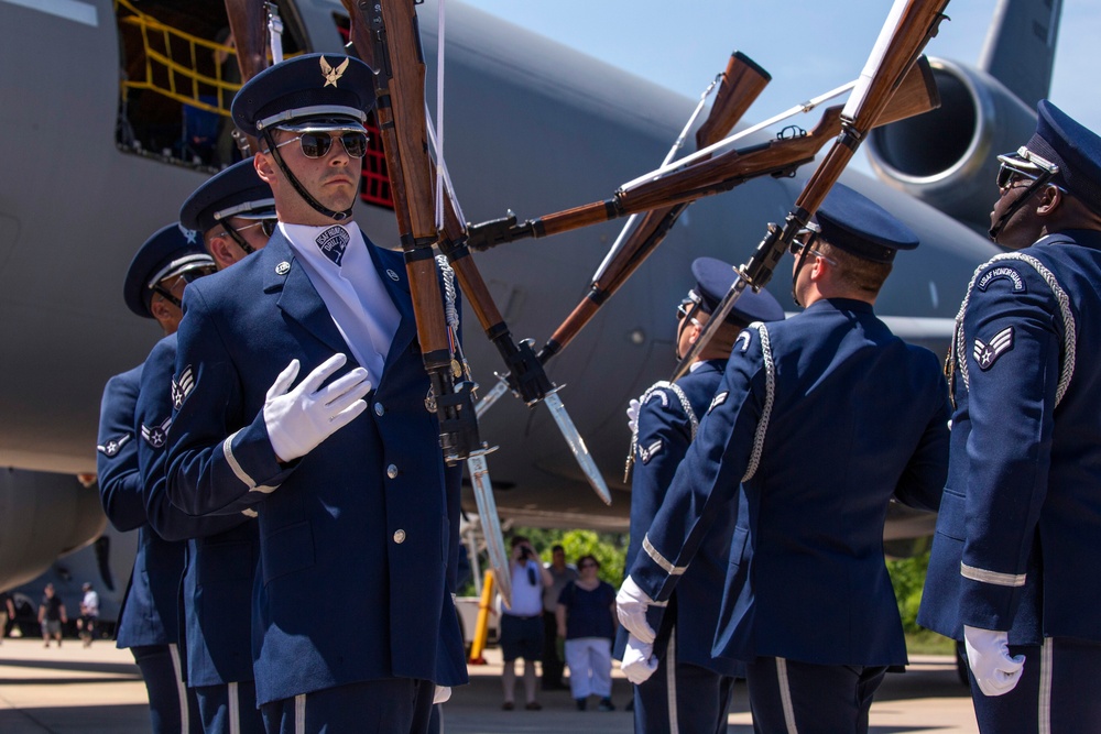 U.S. Air Force Honor Guard Drill Team performs at Udvar-Hazy Center