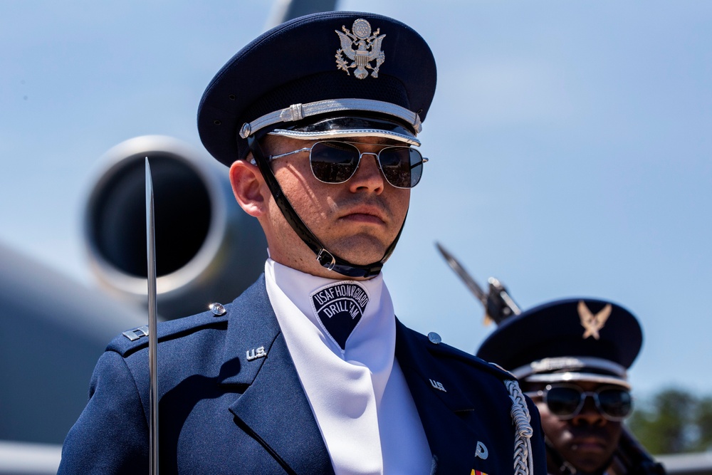 U.S. Air Force Honor Guard Drill Team performs at Udvar-Hazy Center