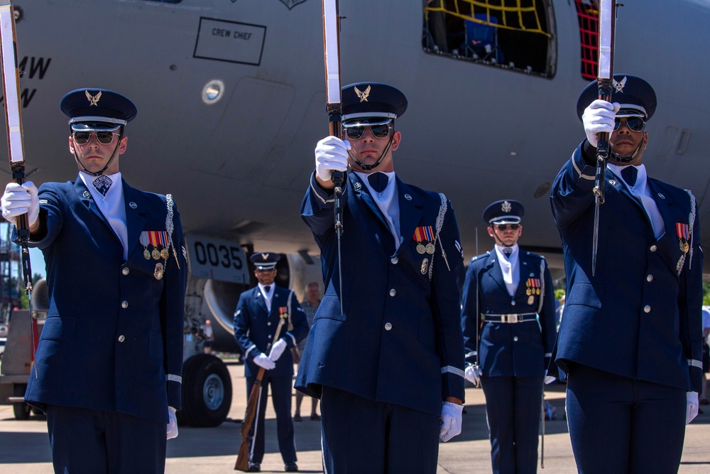 U.S. Air Force Honor Guard Drill Team performs at Udvar-Hazy Center