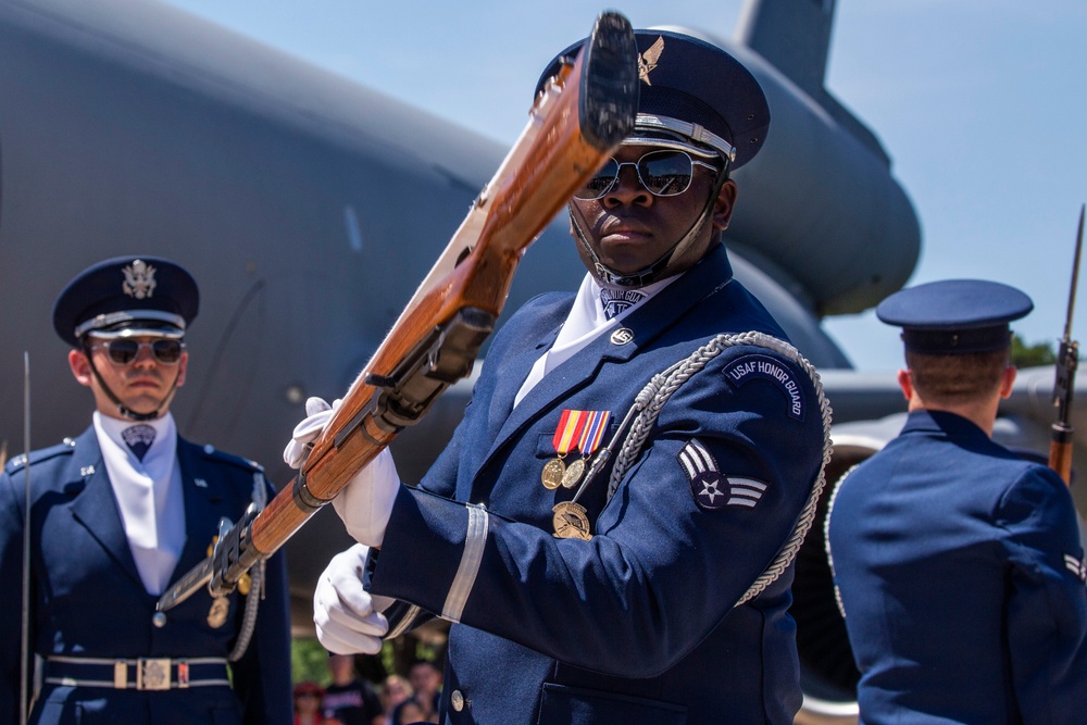 U.S. Air Force Honor Guard Drill Team performs at Udvar-Hazy Center