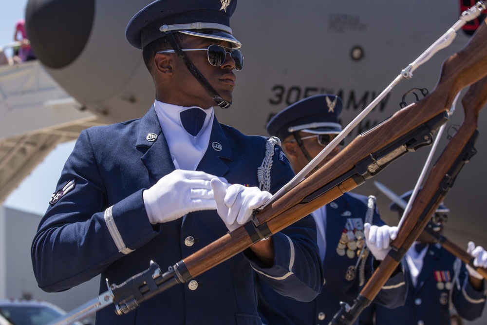 U.S. Air Force Honor Guard Drill Team performs at Udvar-Hazy Center